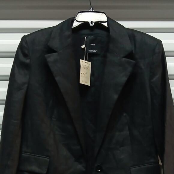 Mango MNG Women's 100% Linen Blazer Size XL Black Jacket Business Office - Picture 5 of 11